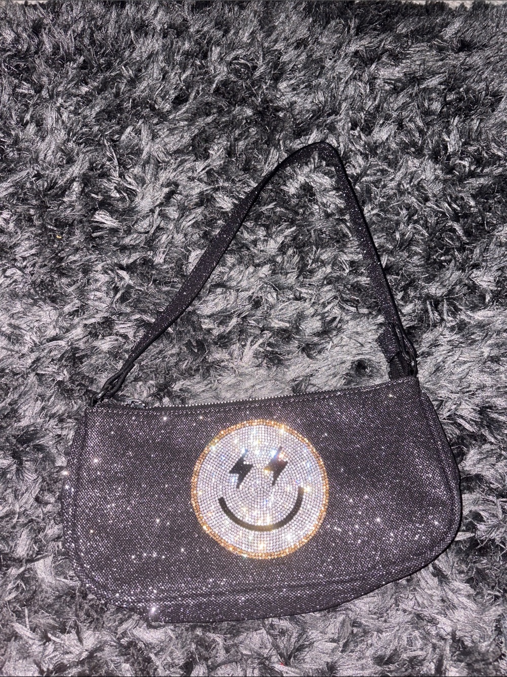 Black Glitter Smile Crystal Shoulder Bag